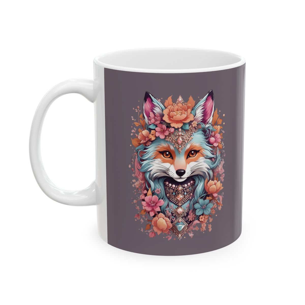 Mug with a colorful boho chic style fox illustration