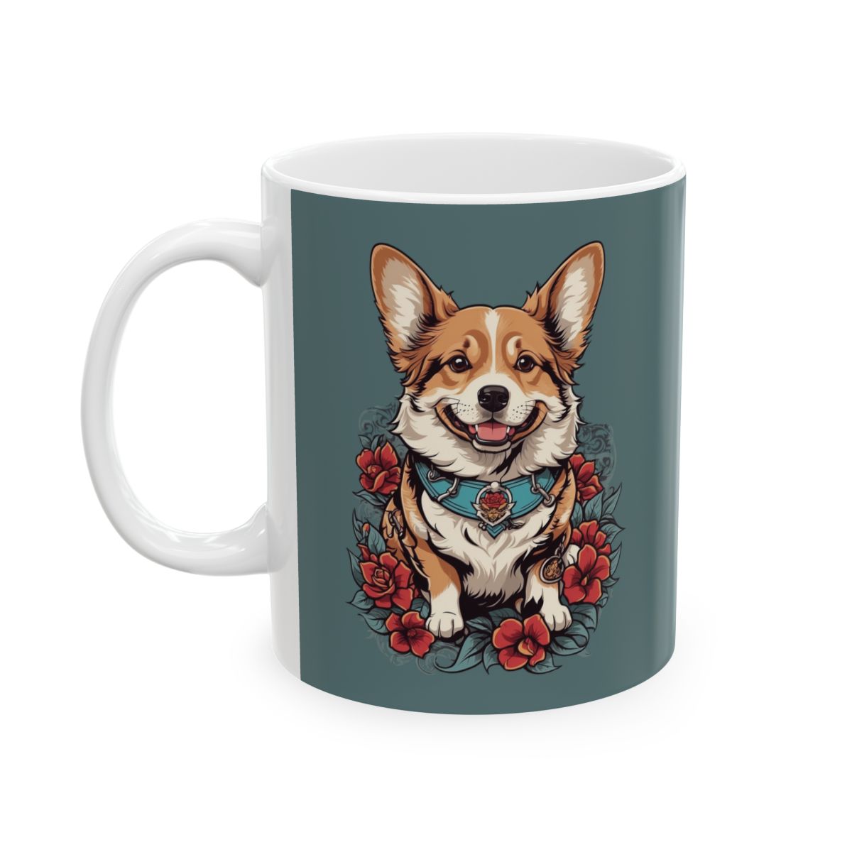 Mug with a retro aesthetic corgi design