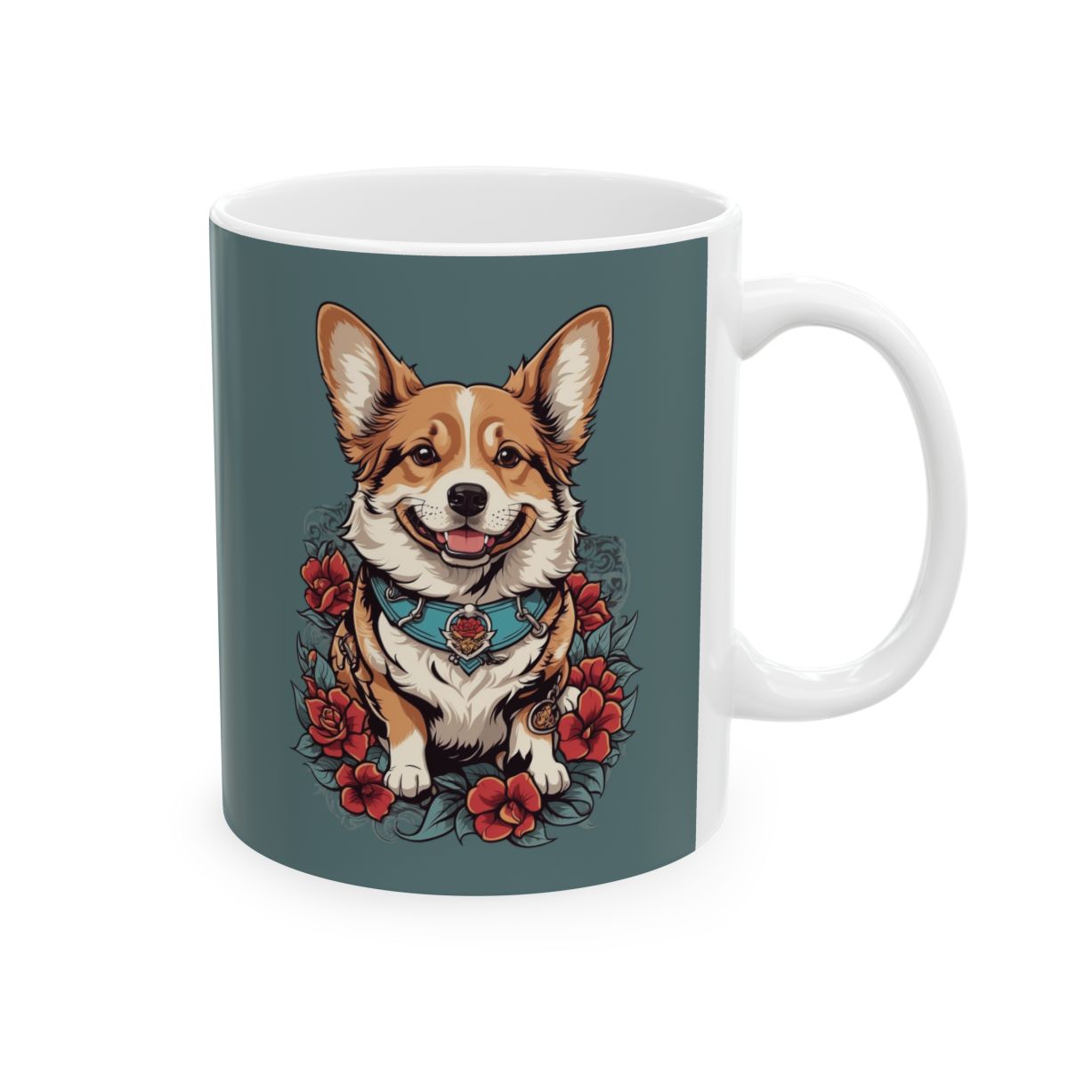 Mug with a retro aesthetic, tattoo style  corgi design