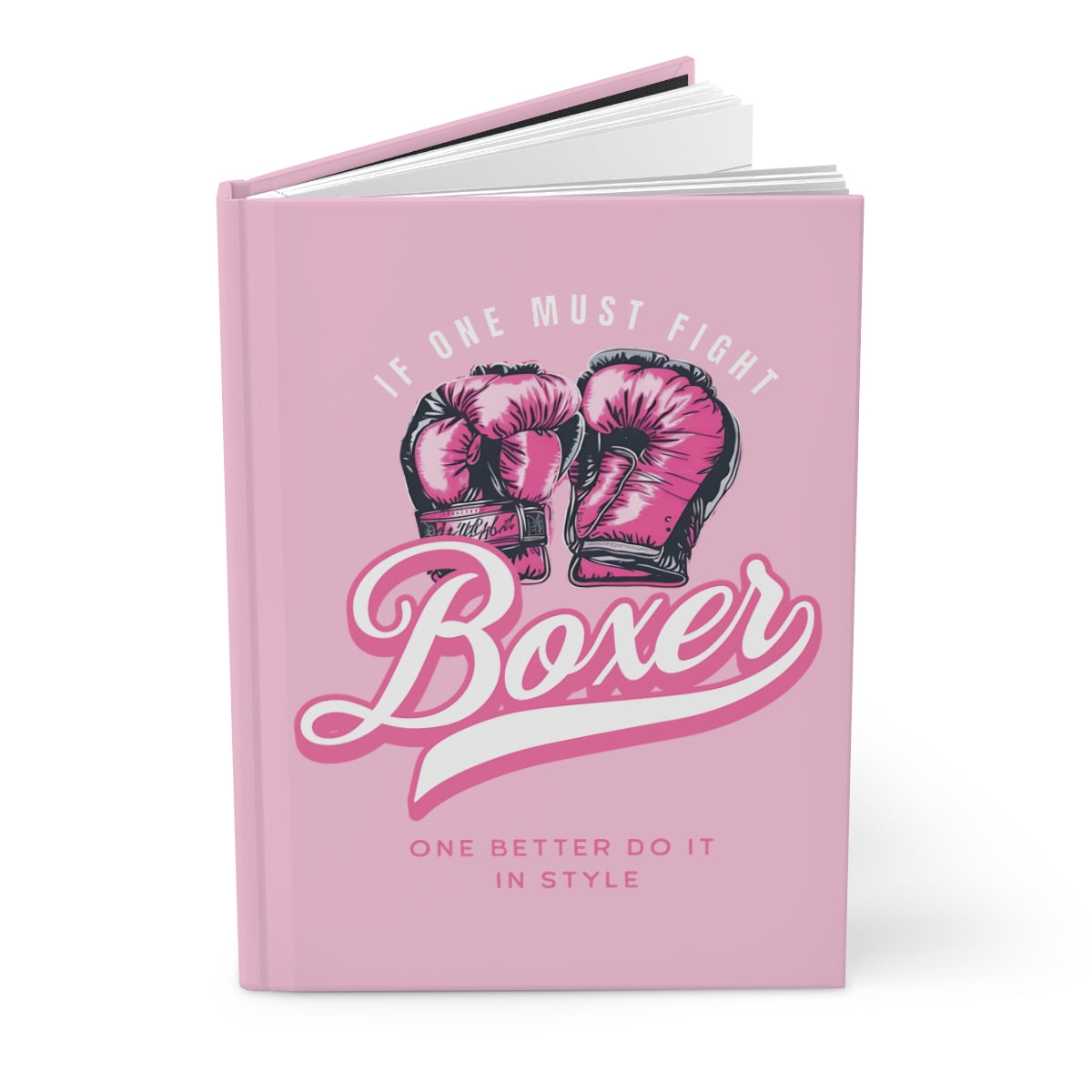 Pastel Pink notebook with pink boxing gloves and a pink retro aesthetic text  that says "Boxer"