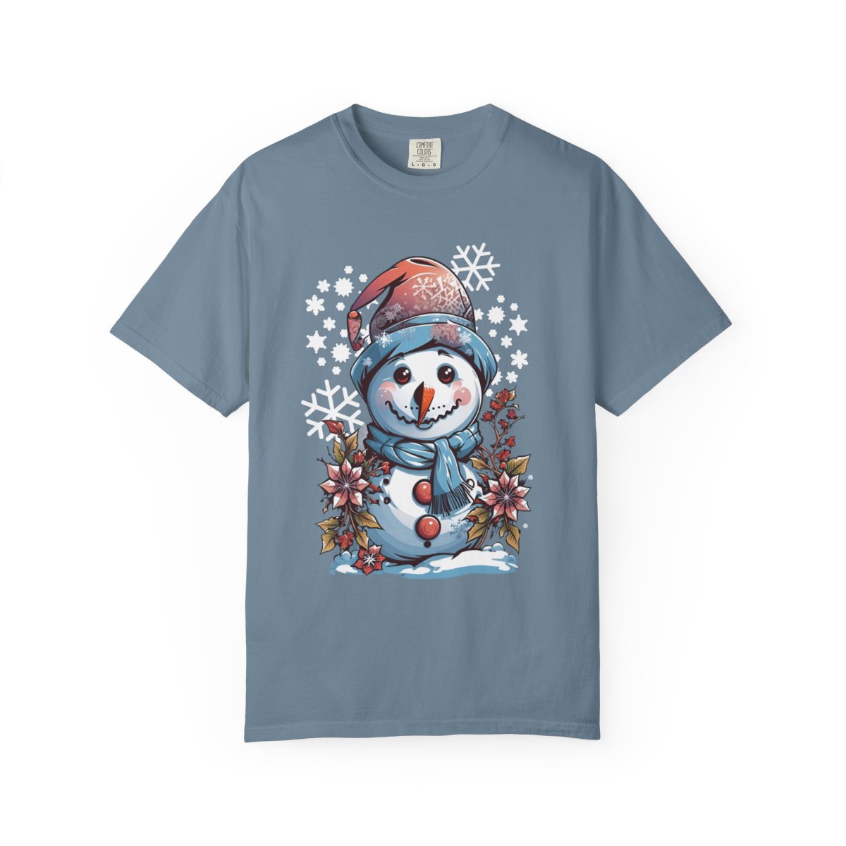 Blue t-shirt with a snowman design 